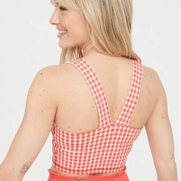 Offline by aerie Red & White Gingham Square Neck Crop Top Shelf‎ Bra Sz XL NEW - Picture 2 of 8